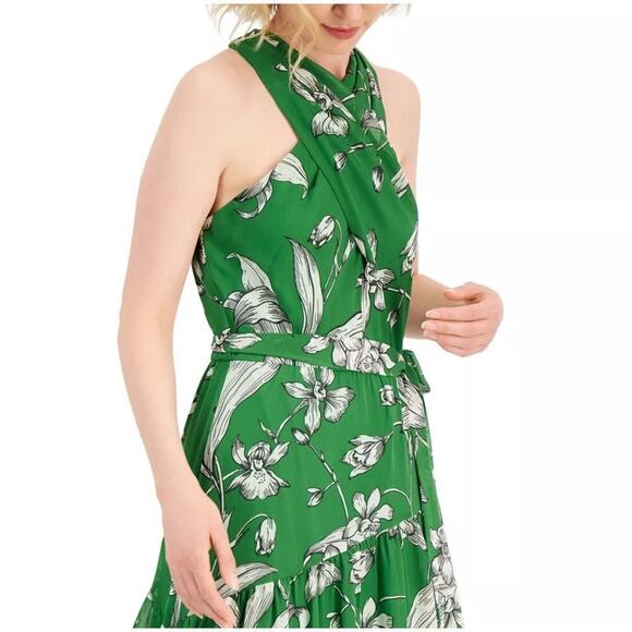 NWT Taylor Emelia Maxi Dress Sleeveless Floral Print Halter Neck Green Womens 8 - Picture 4 of 12